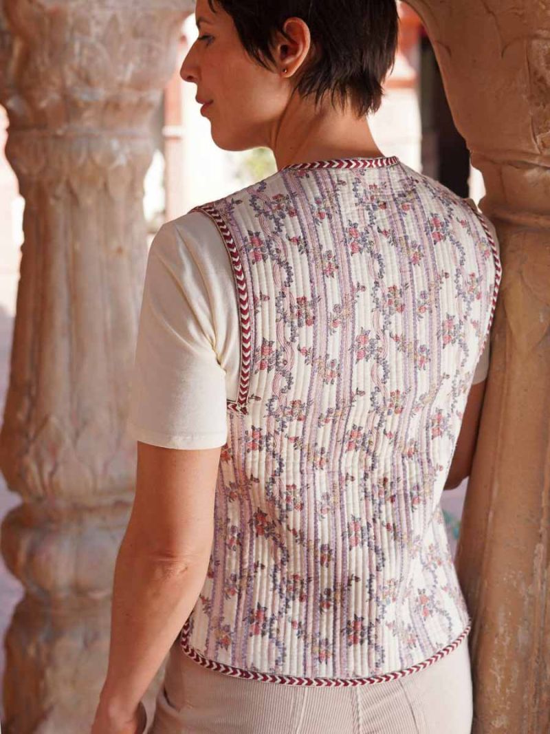 Waistcoat by Khasto a product of craftsmanship and sustainability. The quilted vest is hand block printed and quilted.