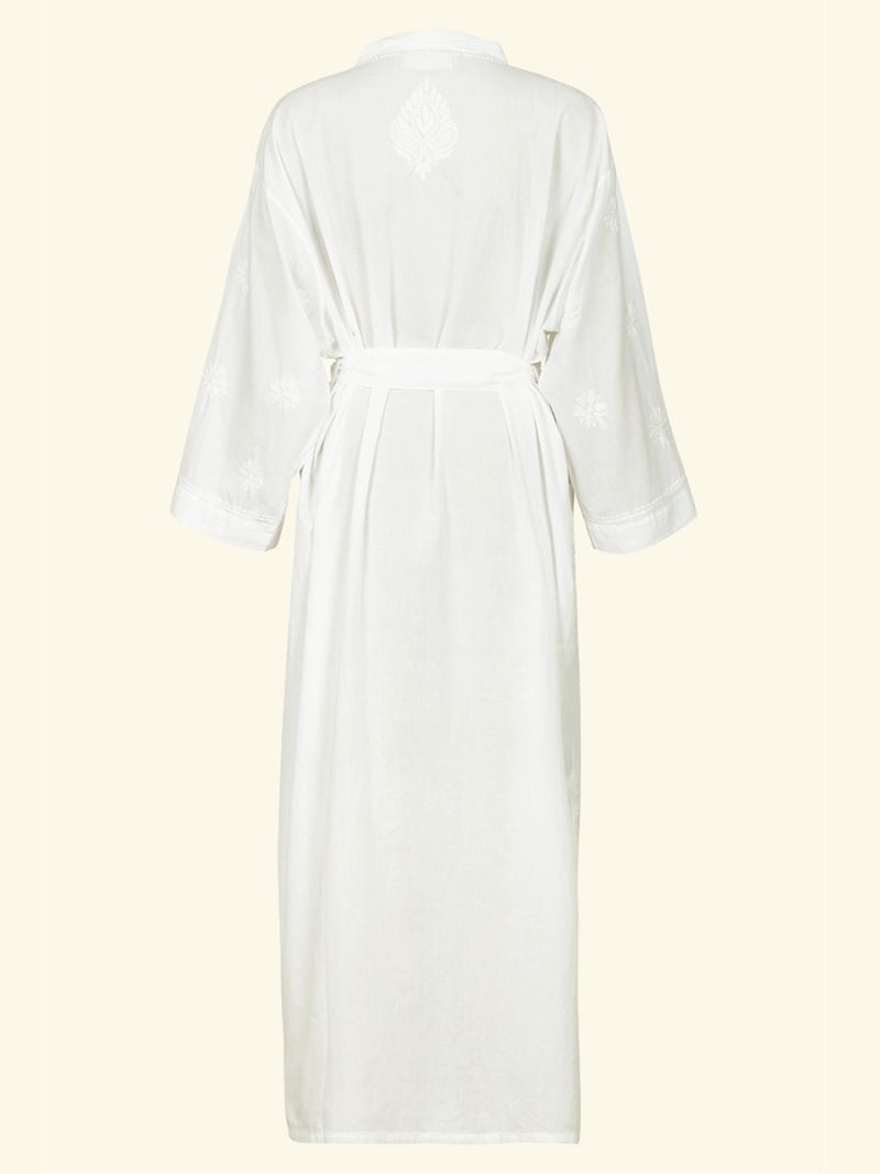 Chikan Dressing Gown - White