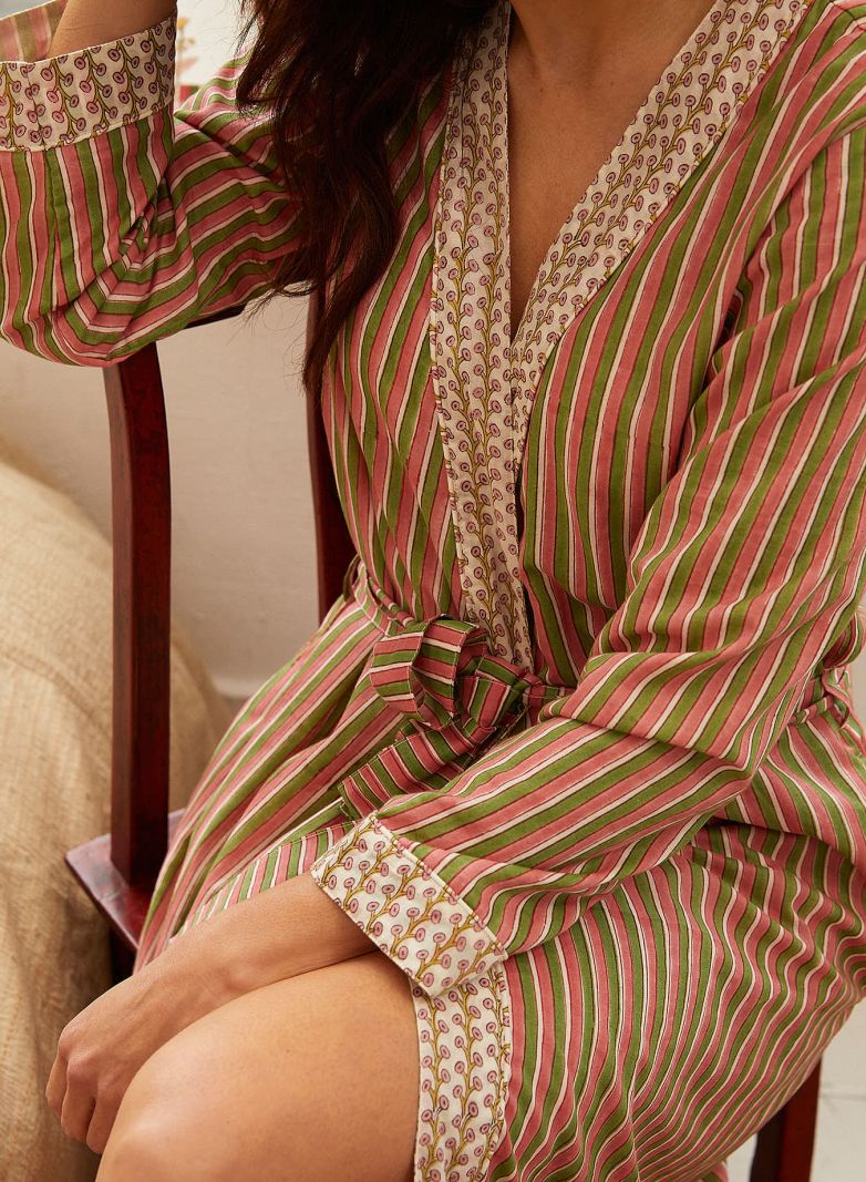Dressing gown - Rose Green Stripe