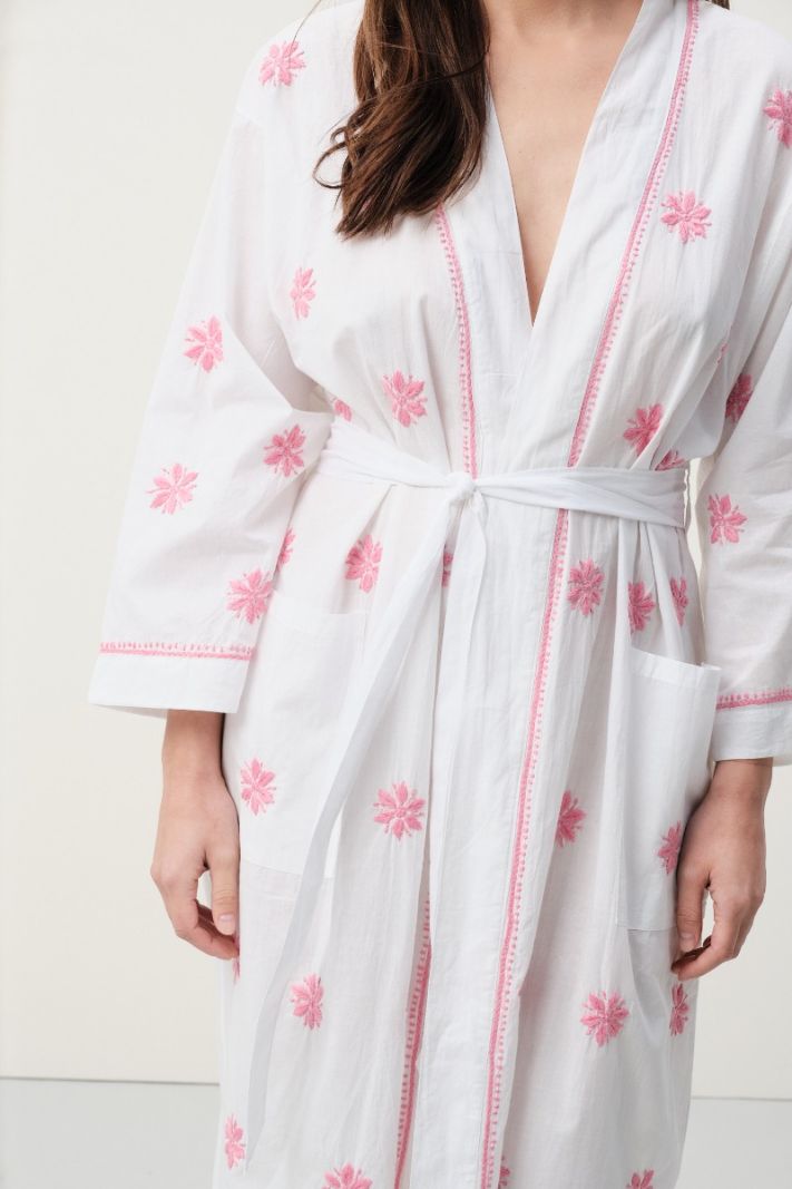 Dressing Gown - White with Embroidery