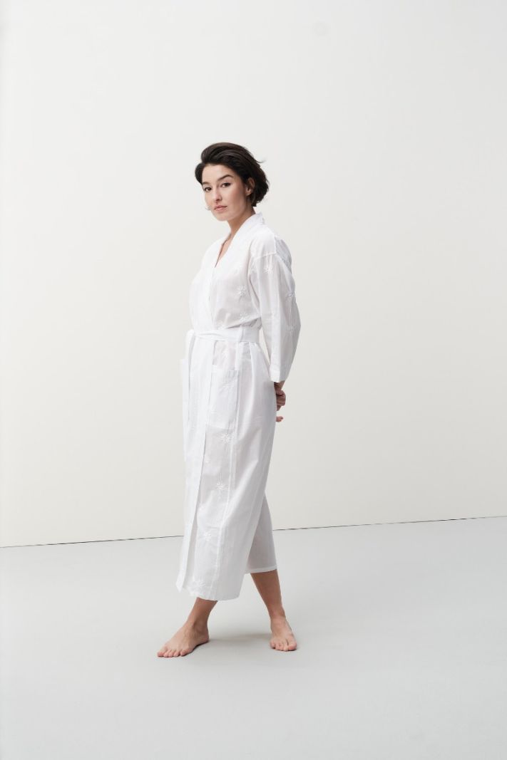 Dressing Gown - White with Embroidery