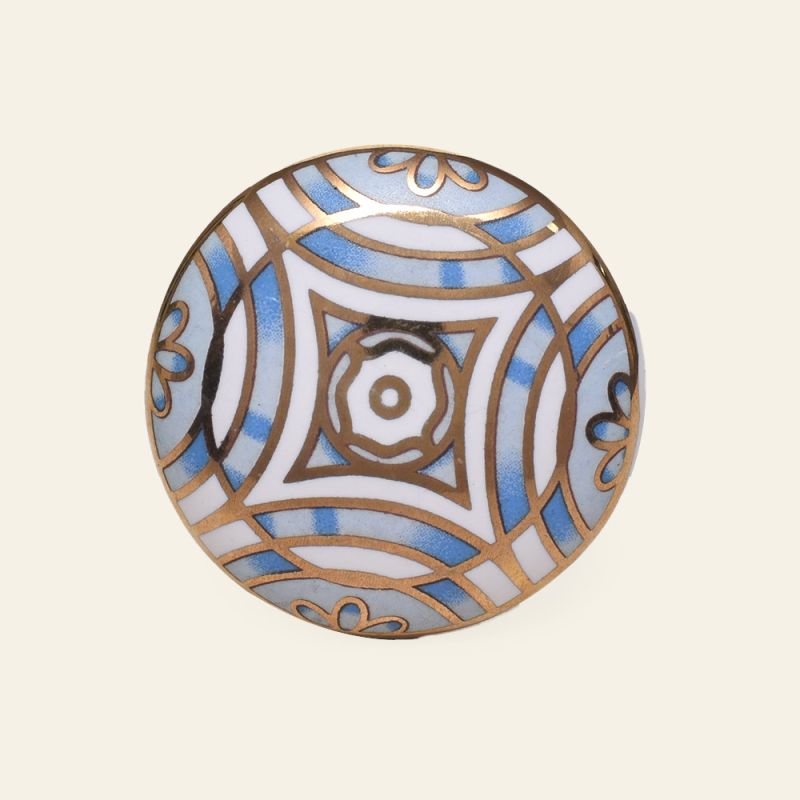 Drawer and Door Knobs - Gold Blue Ceramic