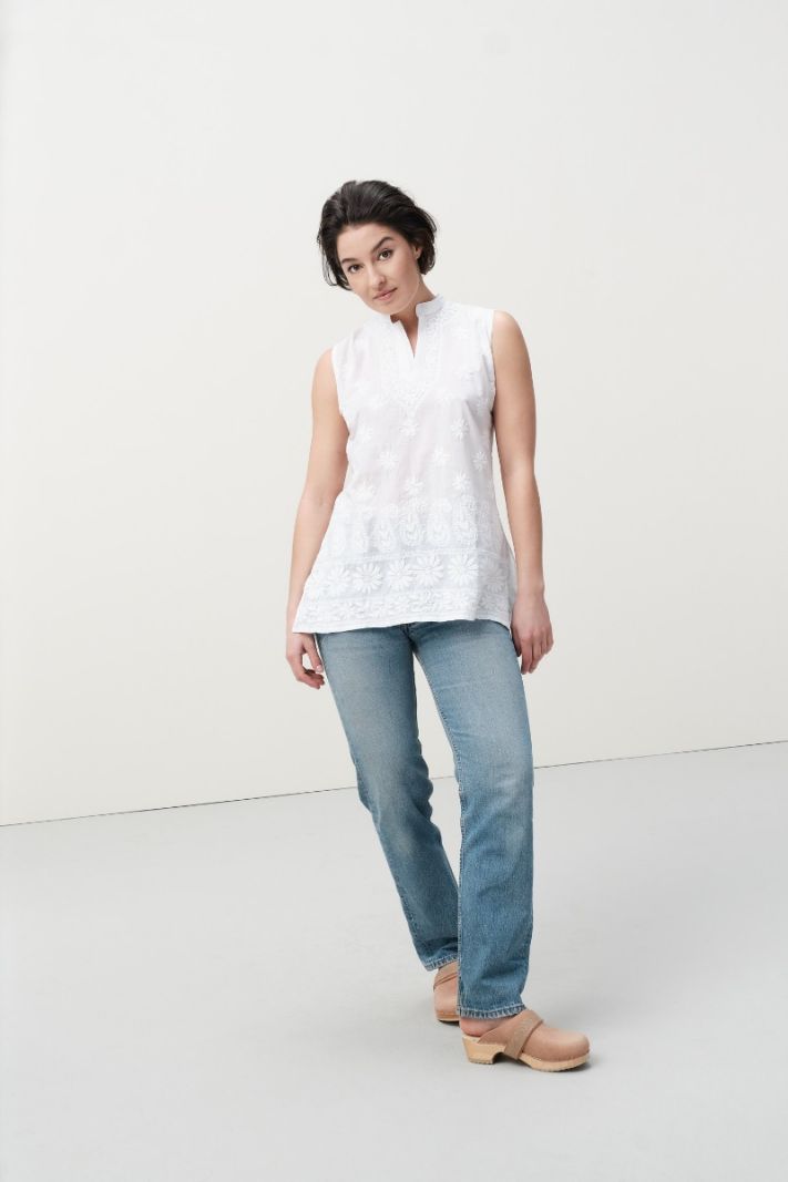 Sleeveless Top - White with Embroidery