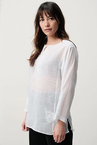 Top Long Sleeve - White with Embroidery