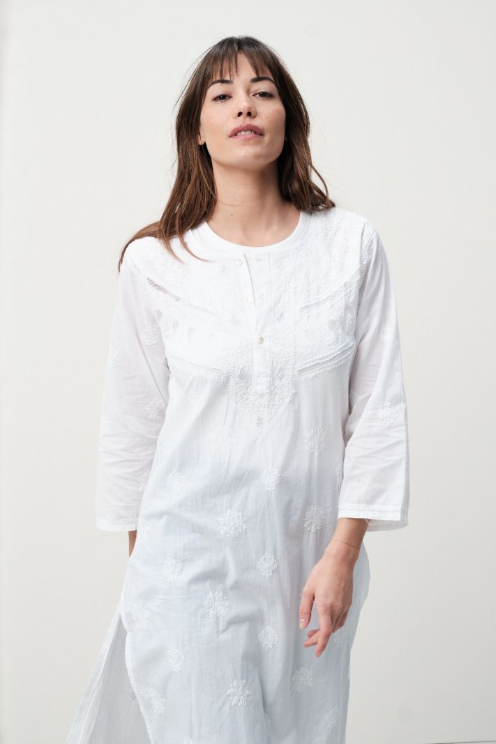 Tunic Long - White with Embroidery