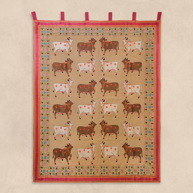 Holy Cows Wallhanging Silk on Cotton