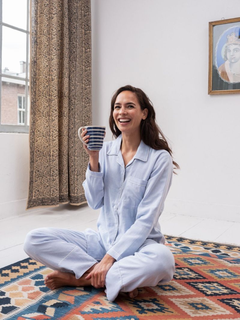 cotton pyjamas for women in light blue